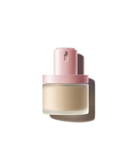 A small bottle of LANEIGE - Neo Foundation Glow 30ml with a frosted glass bottom and a pink plastic pump dispenser. The bottle is angled slightly to the side and casts a soft shadow against a plain white background, promising an Urban-proof foundation with 24H Hydration Glow.