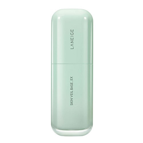 A light green, cylindrical bottle of LANEIGE - Skin Veil Base_EX 30ml - No. 60 Mint Green, designed for natural tone correction, with "LANEIGE" written vertically in white text near the top and "SKIN VEIL BASE EX" written horizontally in white text towards the bottom.