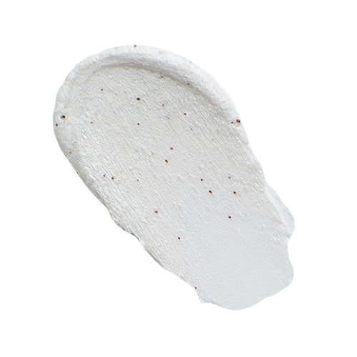 A smooth, white cream infused with sea silt and baking soda features small, dark exfoliating particles spread out in an irregular shape against a plain background. This description perfectly fits A'PIEU - Deep Clean Foam Cleanser (Pore) 130ml by A'PIEU.