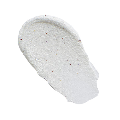 A smooth, white cream infused with sea silt and baking soda features small, dark exfoliating particles spread out in an irregular shape against a plain background. This description perfectly fits A'PIEU - Deep Clean Foam Cleanser (Pore) 130ml by A'PIEU.